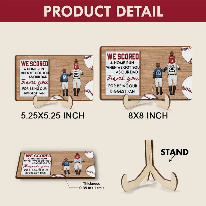 We Score A Home Run - Personalized Custom 2-Layer Wooden Plaque - Father's Day Gift For Dad