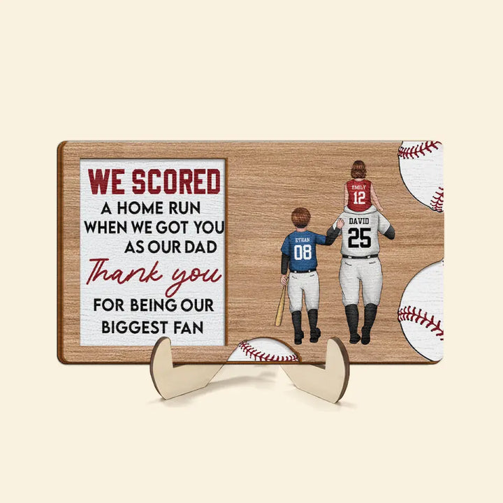 We Score A Home Run - Personalized Custom 2-Layer Wooden Plaque - Father's Day Gift For Dad