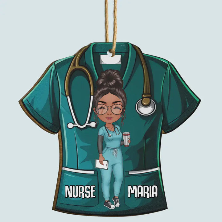 Nurse Scrubs - Personalized Custom Wood Ornament - Nurse's Day, Appreciation, Christmas Gift For Nurse