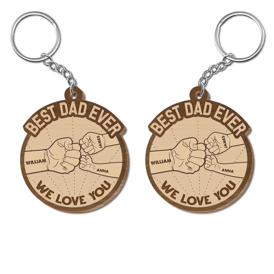 Best Dad Ever Hand Punch - Personalized Custom Wooden Keychain - Father's Day Gift For Dad