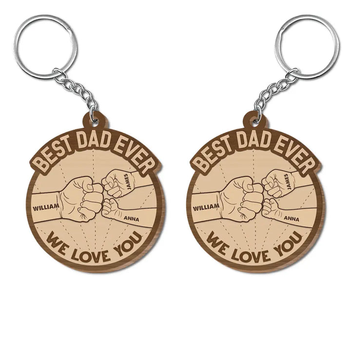 Best Dad Ever Hand Punch - Personalized Custom Wooden Keychain - Father's Day Gift For Dad