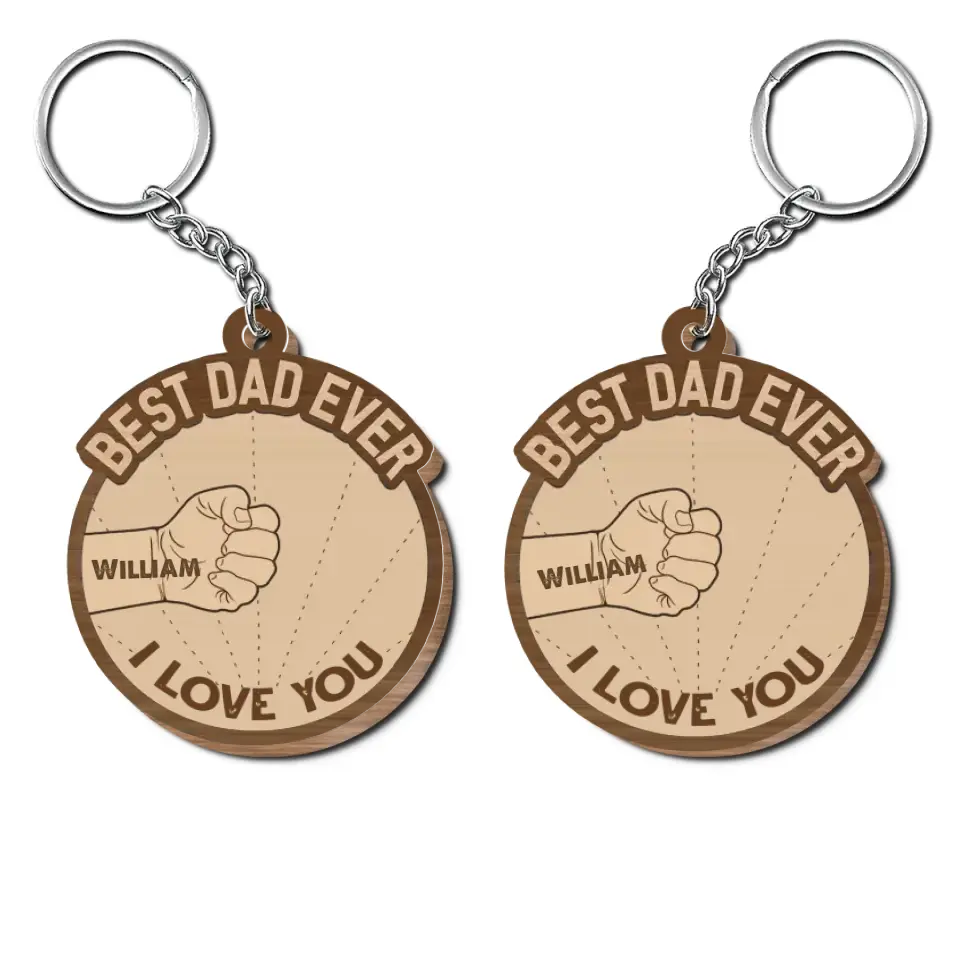 Best Dad Ever Hand Punch - Personalized Custom Wooden Keychain - Father's Day Gift For Dad