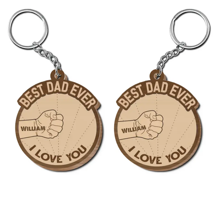 Best Dad Ever Hand Punch - Personalized Custom Wooden Keychain - Father's Day Gift For Dad