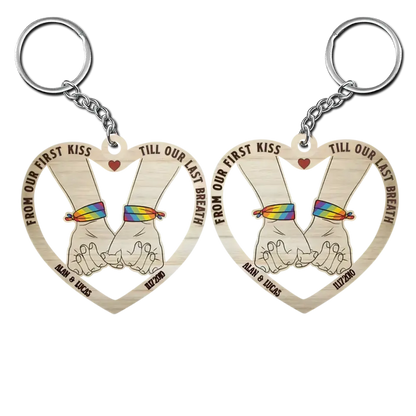 From Our First Kiss - Personalized Custom Wooden Keychain - Anniversary, Pride Month Gift For Couple