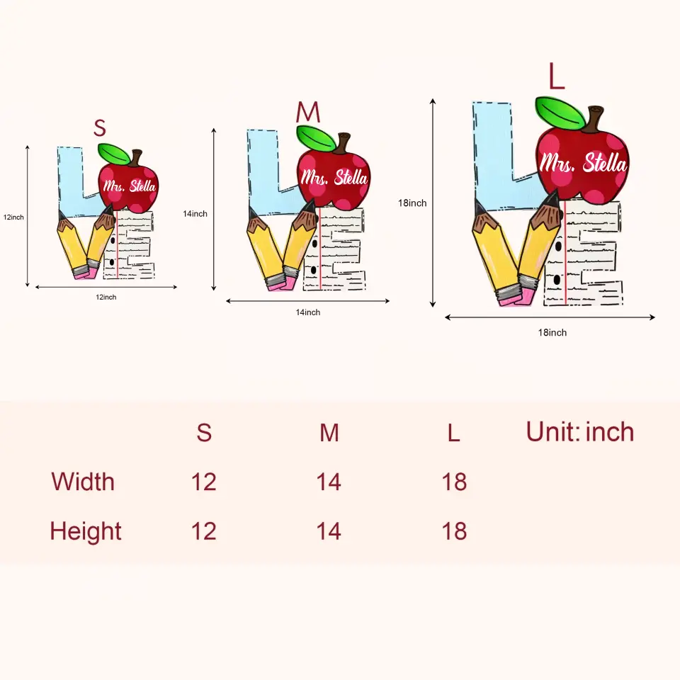 Pencil Paper Love - Personalized Custom Door Sign - Teacher's Day, Appreciation Gift For Teacher