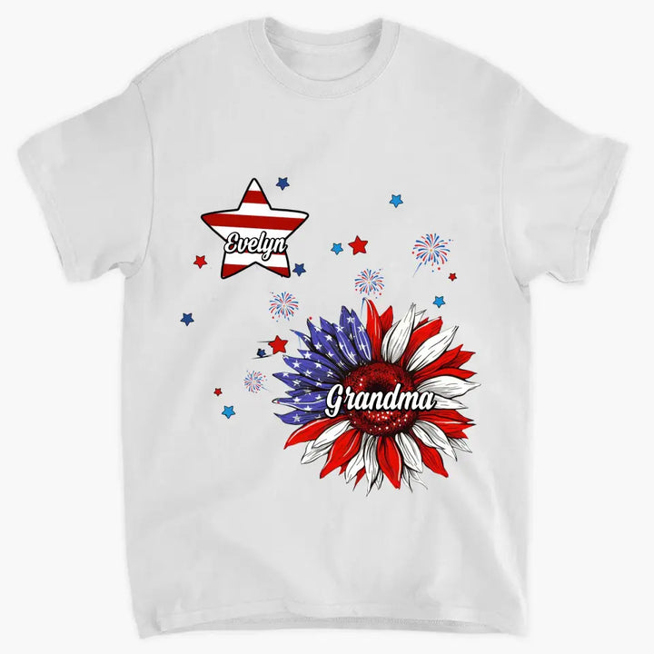 Sunflower 4th Of July - Personalized Custom T-shirt - Independence Day Gift For Mom, Grandma