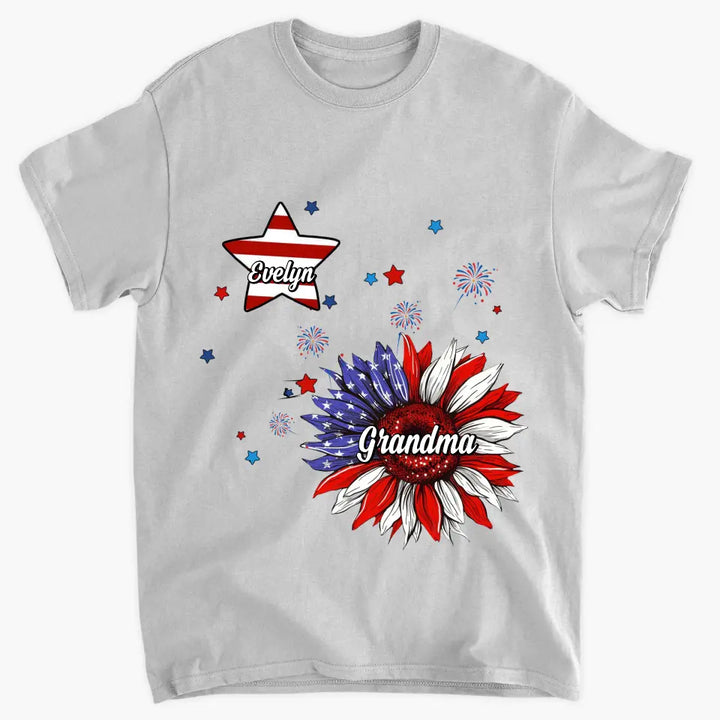Sunflower 4th Of July - Personalized Custom T-shirt - Independence Day Gift For Mom, Grandma