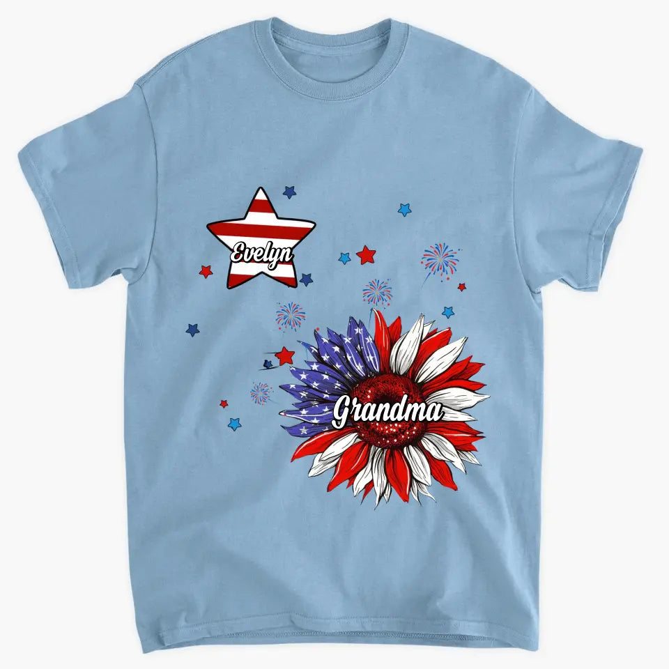 Sunflower 4th Of July - Personalized Custom T-shirt - Independence Day Gift For Mom, Grandma