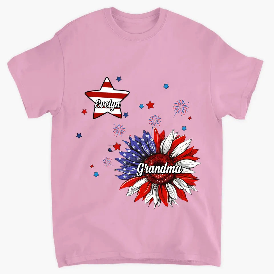 Sunflower 4th Of July - Personalized Custom T-shirt - Independence Day Gift For Mom, Grandma