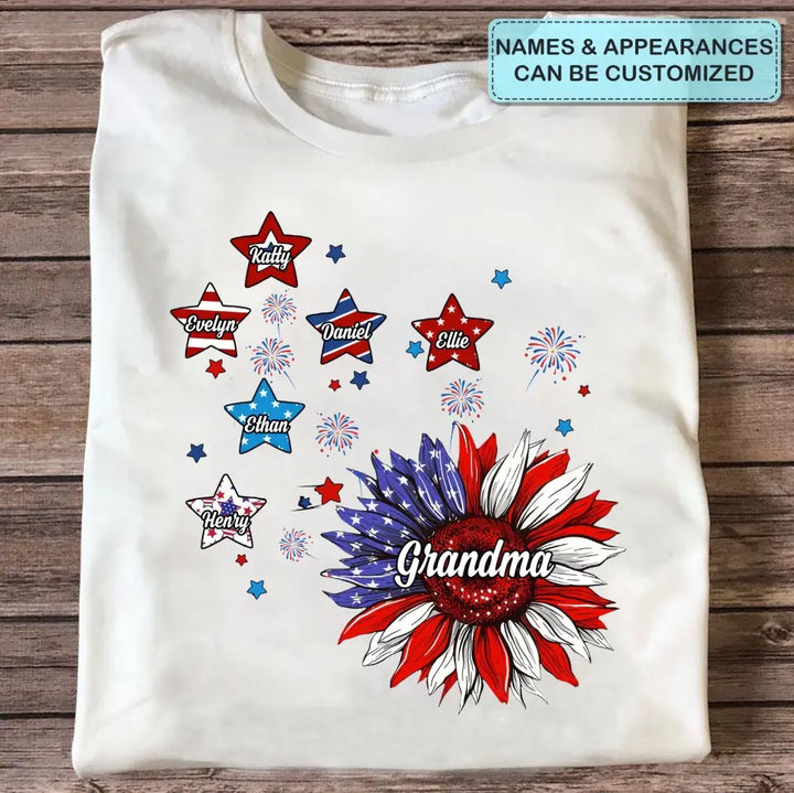 Sunflower 4th Of July - Personalized Custom T-shirt - Independence Day Gift For Mom, Grandma