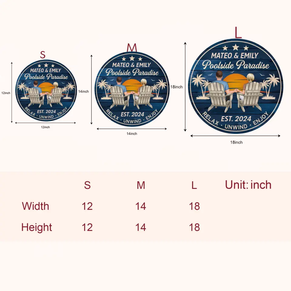 Poolside Paradise - Personalized Custom Door Sign - Summer Gift For Couple