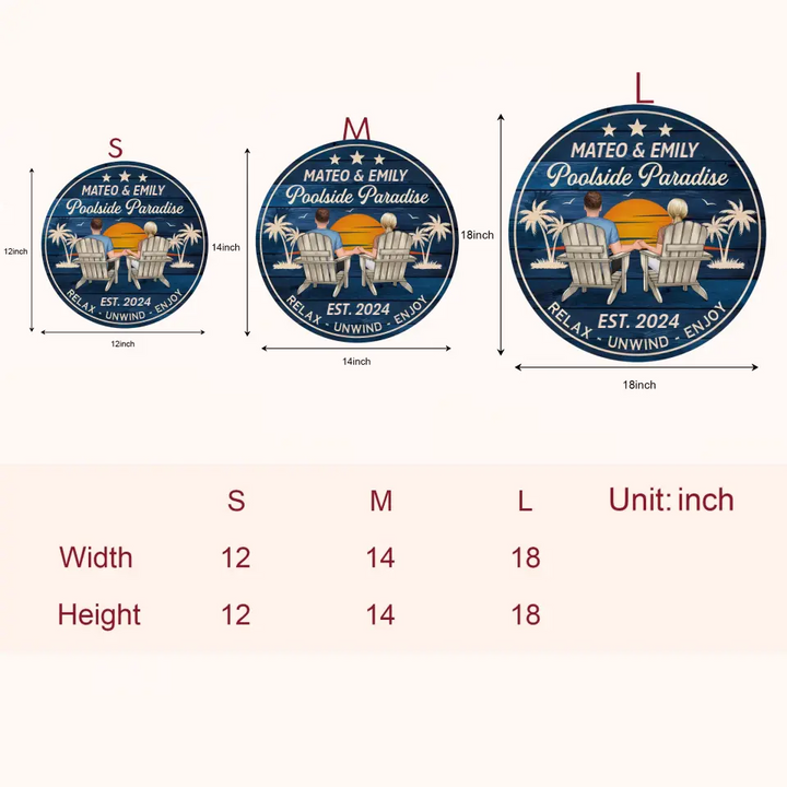 Poolside Paradise - Personalized Custom Door Sign - Summer Gift For Couple