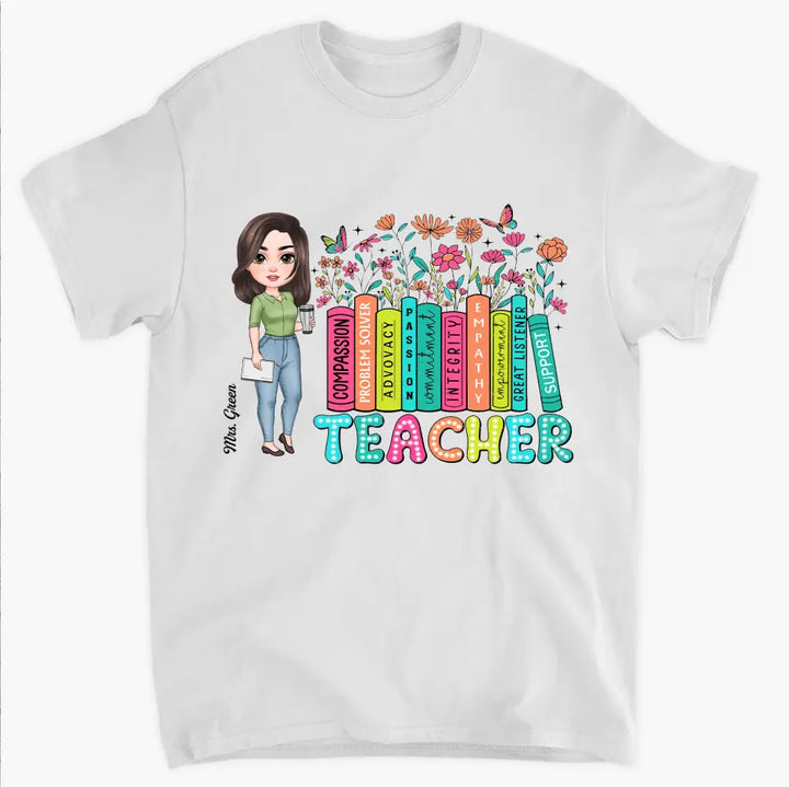 Teacher Bookshelf Wildflowers - Personalized Custom T-Shirt - Teacher's Day, Appreciation Gift For Teacher
