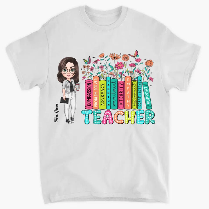 Teacher Bookshelf Wildflowers - Personalized Custom T-Shirt - Teacher's Day, Appreciation Gift For Teacher