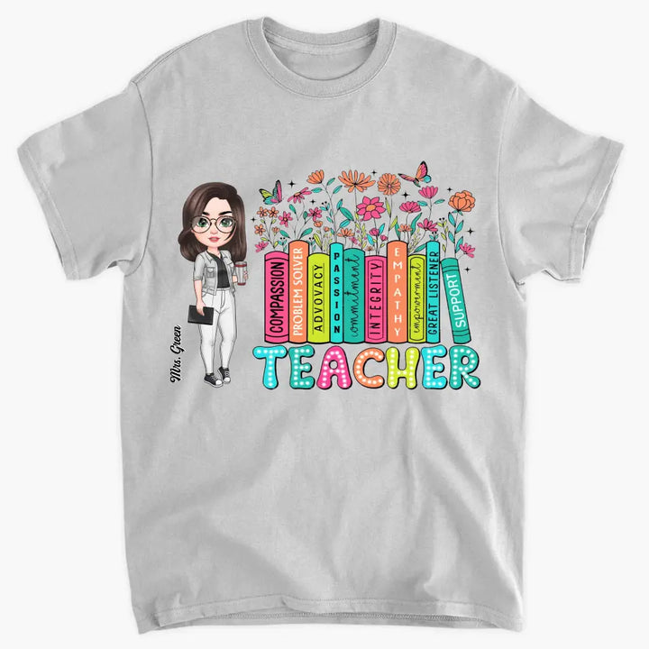 Teacher Bookshelf Wildflowers - Personalized Custom T-Shirt - Teacher's Day, Appreciation Gift For Teacher