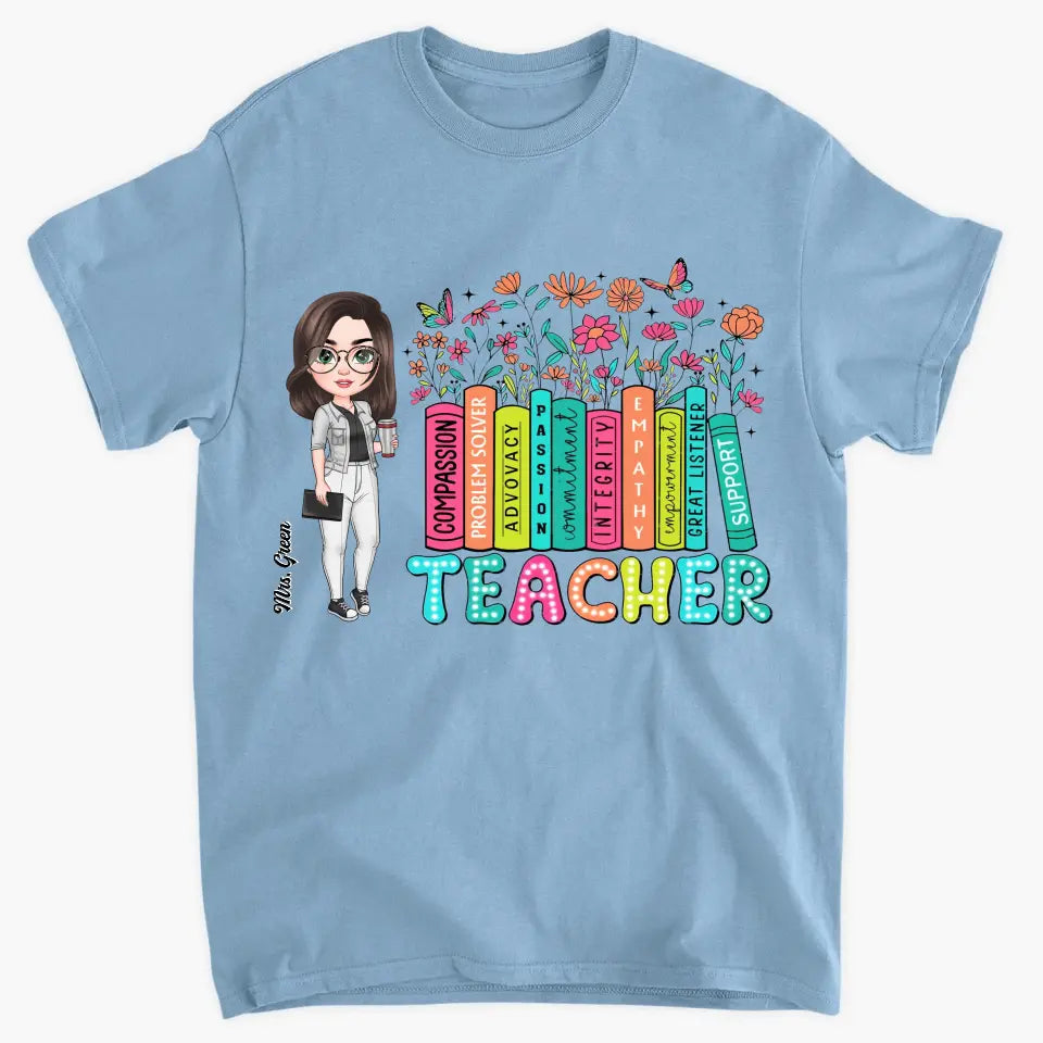 Teacher Bookshelf Wildflowers - Personalized Custom T-Shirt - Teacher's Day, Appreciation Gift For Teacher