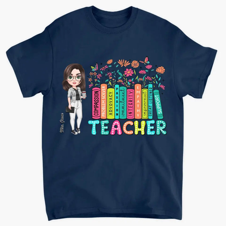 Teacher Bookshelf Wildflowers - Personalized Custom T-Shirt - Teacher's Day, Appreciation Gift For Teacher