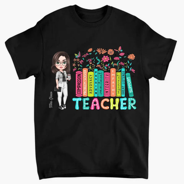 Teacher Bookshelf Wildflowers - Personalized Custom T-Shirt - Teacher's Day, Appreciation Gift For Teacher