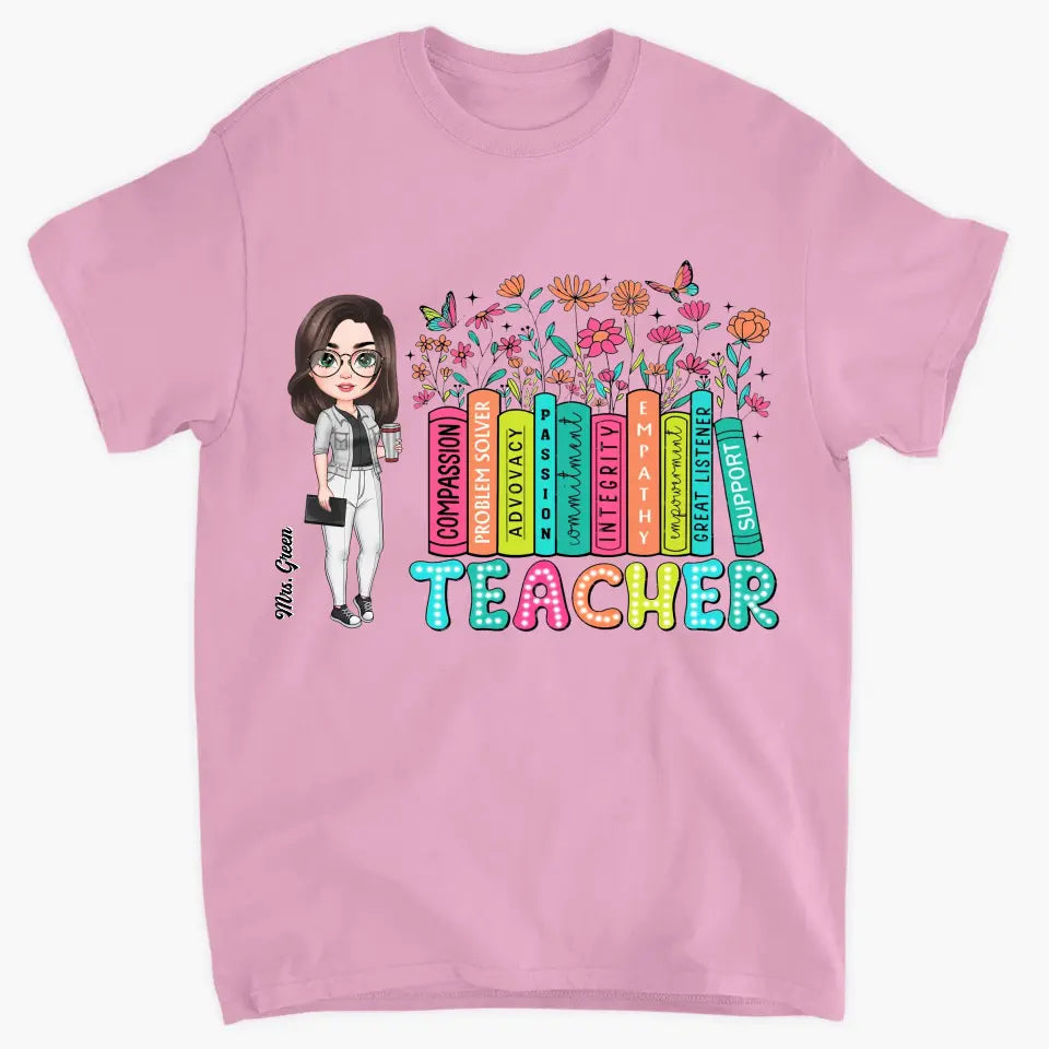 Teacher Bookshelf Wildflowers - Personalized Custom T-Shirt - Teacher's Day, Appreciation Gift For Teacher