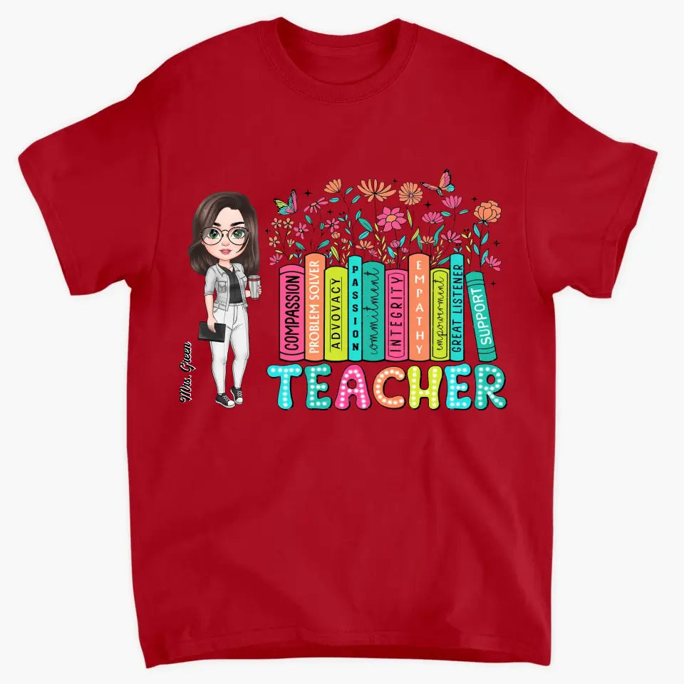 Teacher Bookshelf Wildflowers - Personalized Custom T-Shirt - Teacher's Day, Appreciation Gift For Teacher