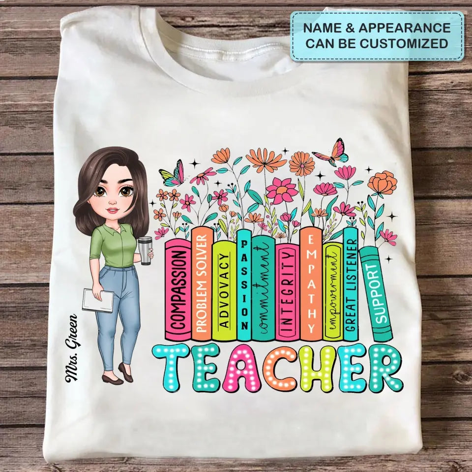 Teacher Bookshelf Wildflowers - Personalized Custom T-Shirt - Teacher's Day, Appreciation Gift For Teacher