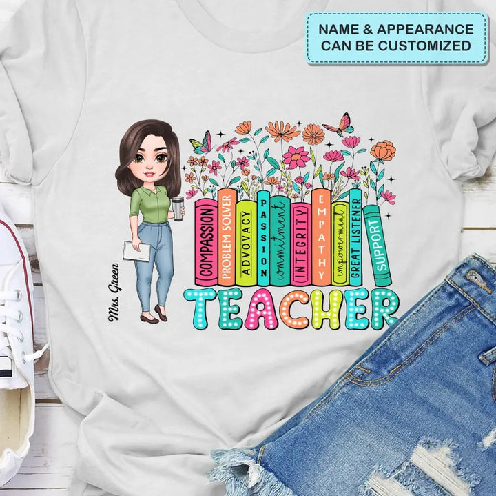 Teacher Bookshelf Wildflowers - Personalized Custom T-Shirt - Teacher's Day, Appreciation Gift For Teacher
