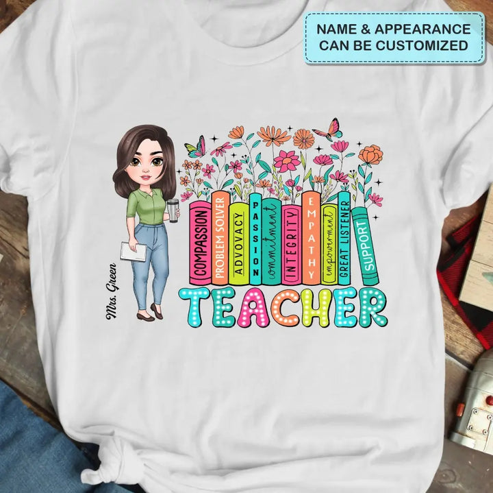 Teacher Bookshelf Wildflowers - Personalized Custom T-Shirt - Teacher's Day, Appreciation Gift For Teacher