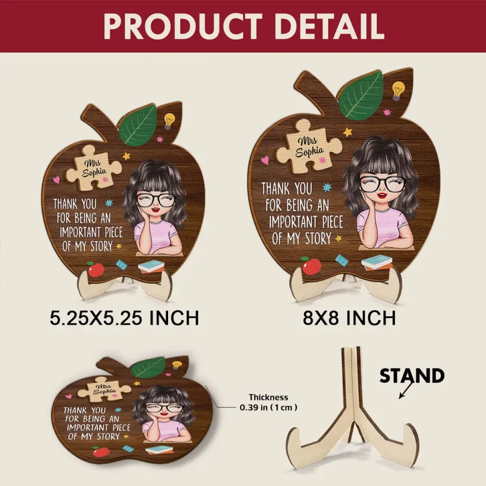 Thank You For Being An Important Piece - Personalized Custom 2-Layer Wooden Plaque - Teacher's Day, Appreciation Gift For Teacher