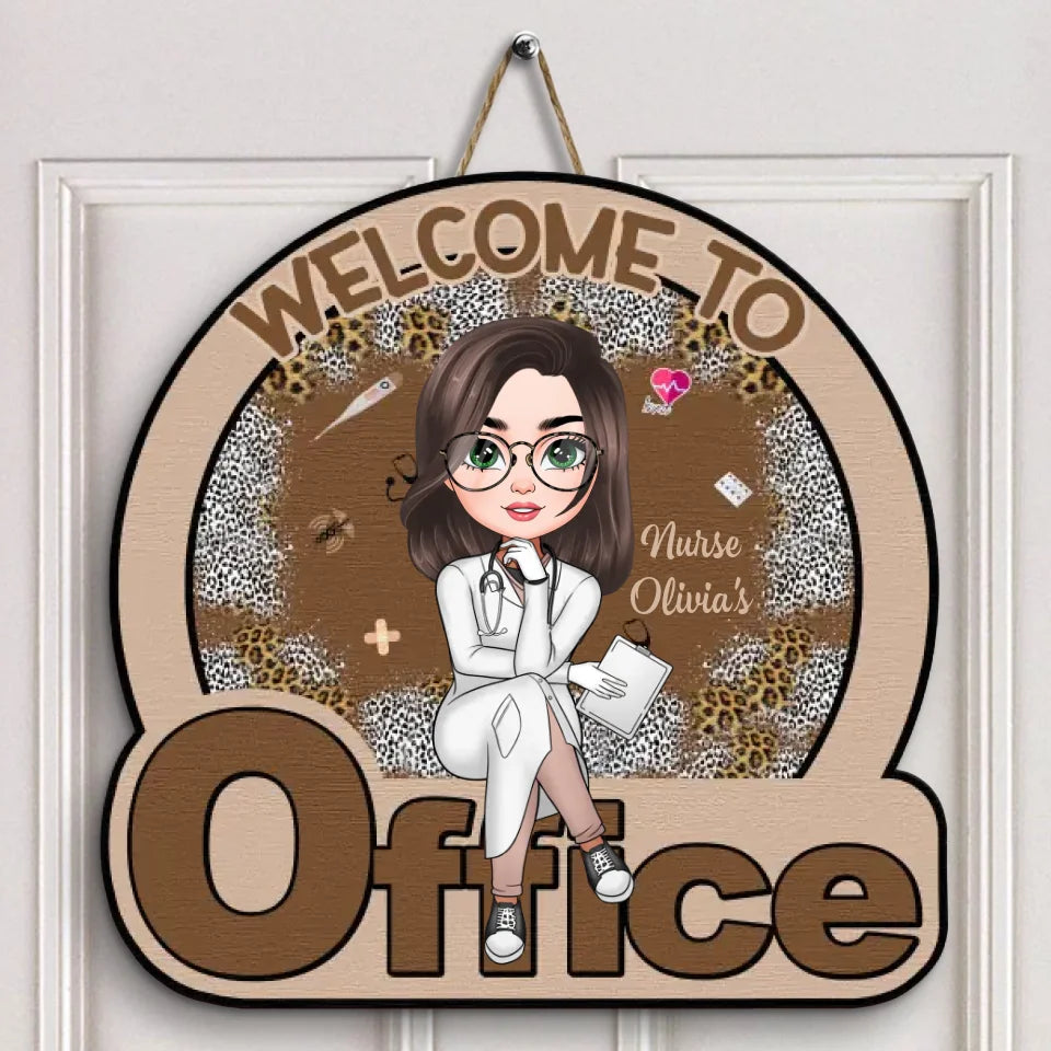 Personalized Custom Door Sign - Nurse's Day, Appreciation Gift For Nurse, Doctor - Welcome To My Office Leopard