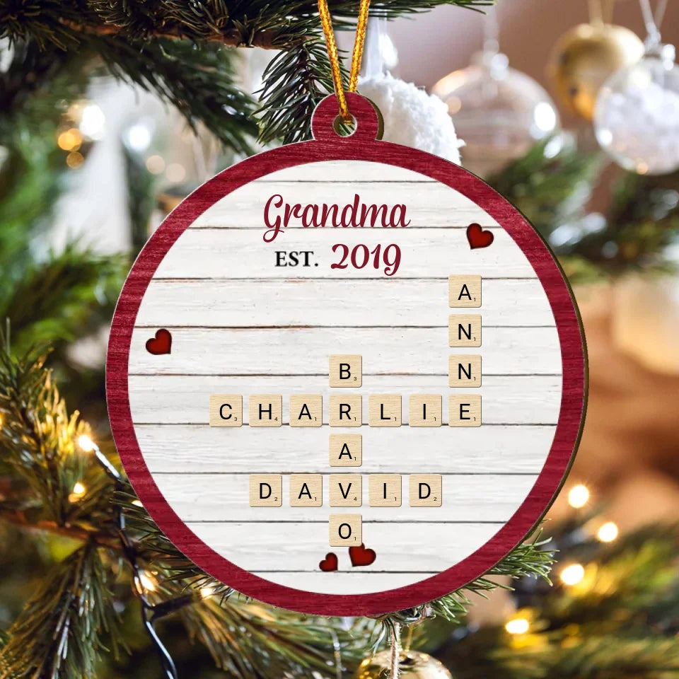 Grandkids Crossword Puzzle - Personalized Custom 2-Layer Wood Ornament - Gift For Family Members
