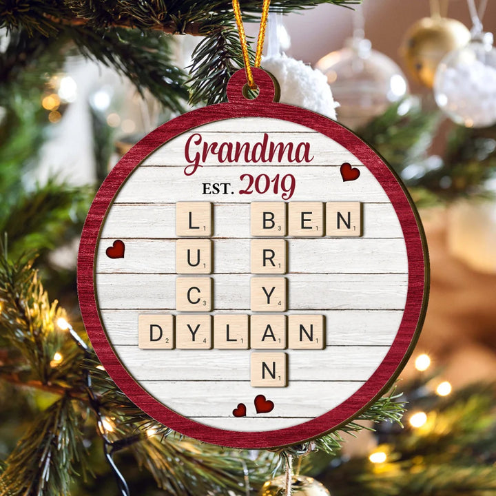Grandkids Crossword Puzzle - Personalized Custom 2-Layer Wood Ornament - Gift For Family Members