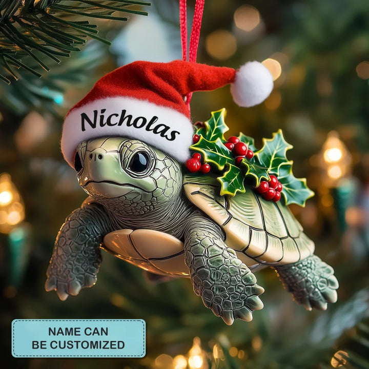 Holly Turtle Tides - Personalized Mica Ornament - Christmas Gift For Turtle Lovers