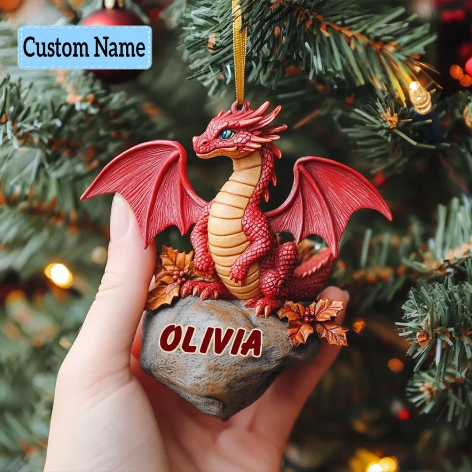 Crimson Ember - Personalized Custom Mica Ornament - Christmas Gift For Dragon Lovers