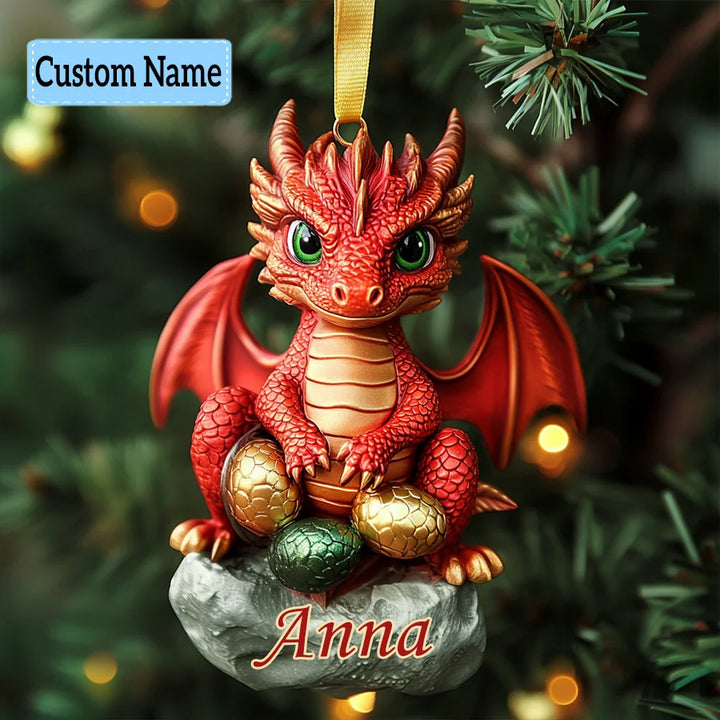 Ember Hatchling - Personalized Custom Mica Ornament - Christmas Gift For Dragon Lovers, Family Members