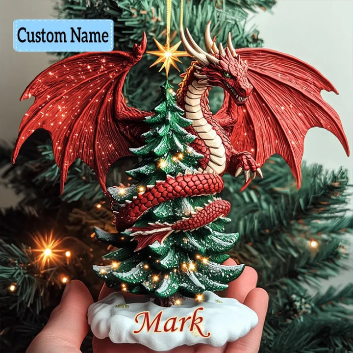 Festive Flame - Personalized Custom Mica Ornament - Christmas Gift For Dragon Lovers, Family Members
