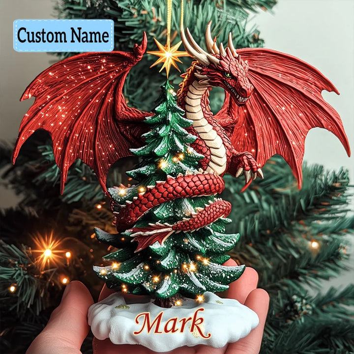 Festive Flame - Personalized Custom Mica Ornament - Christmas Gift For Dragon Lovers, Family Members