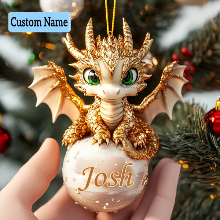 Golden Guardian - Personalized Custom Mica Ornament - Christmas Gift For Dragon Lovers, Family Members