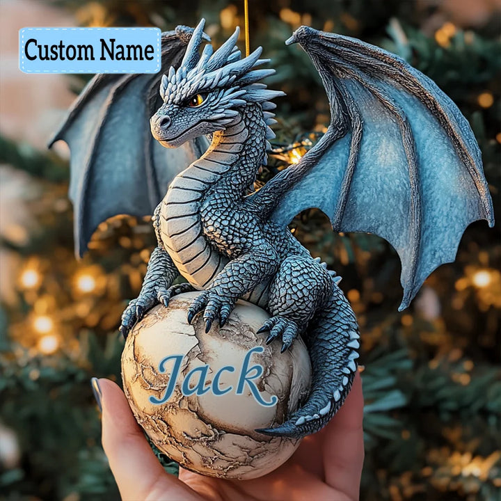 Lunar Sentinel - Personalized Custom Mica Ornament - Christmas Gift For Dragon Lovers, Family Members