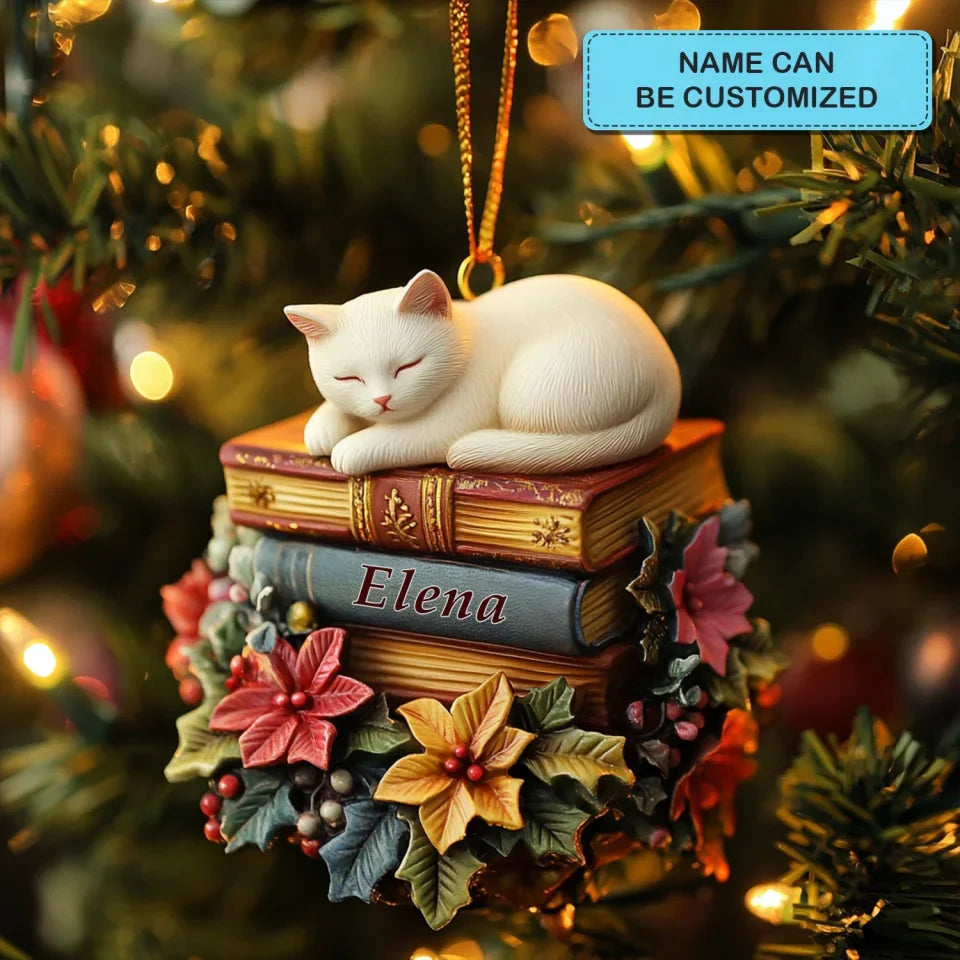 Novel Noel - Personalized Mica Ornament - Gift For Bookish Lovers, Cat Lovers