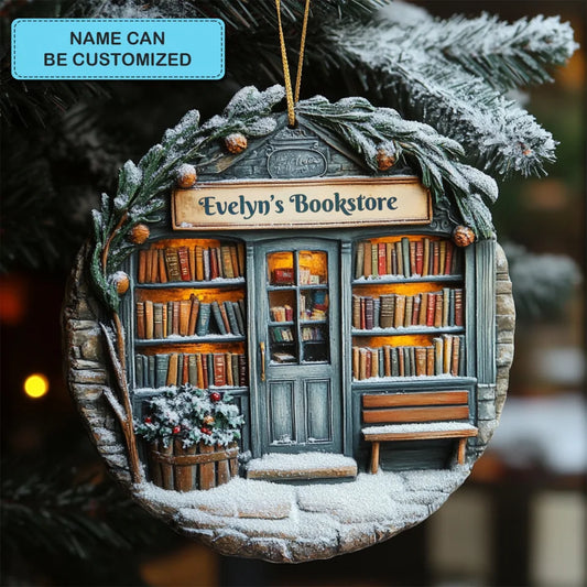 Frosty Fiction Front - Personalized Mica Ornament - Gift For Bookish Lovers