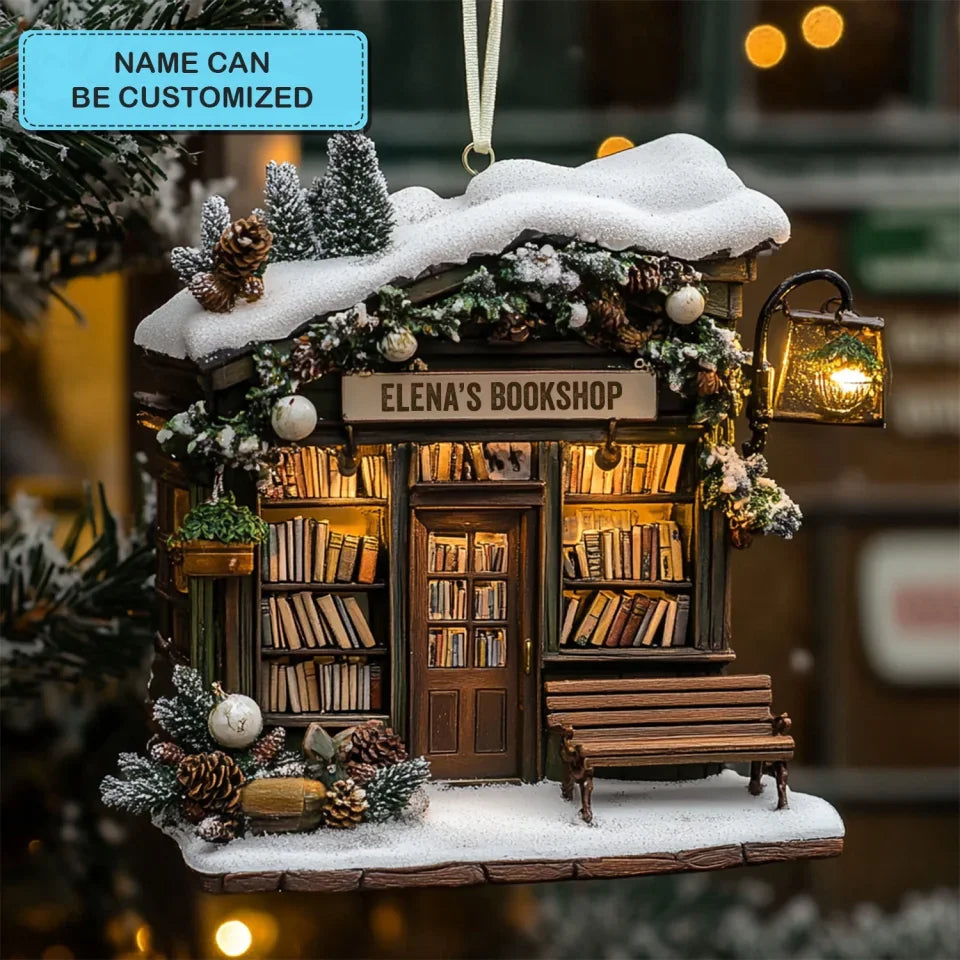 Literary Lantern Haven - Personalized Mica Ornament - Gift For Bookish Lovers