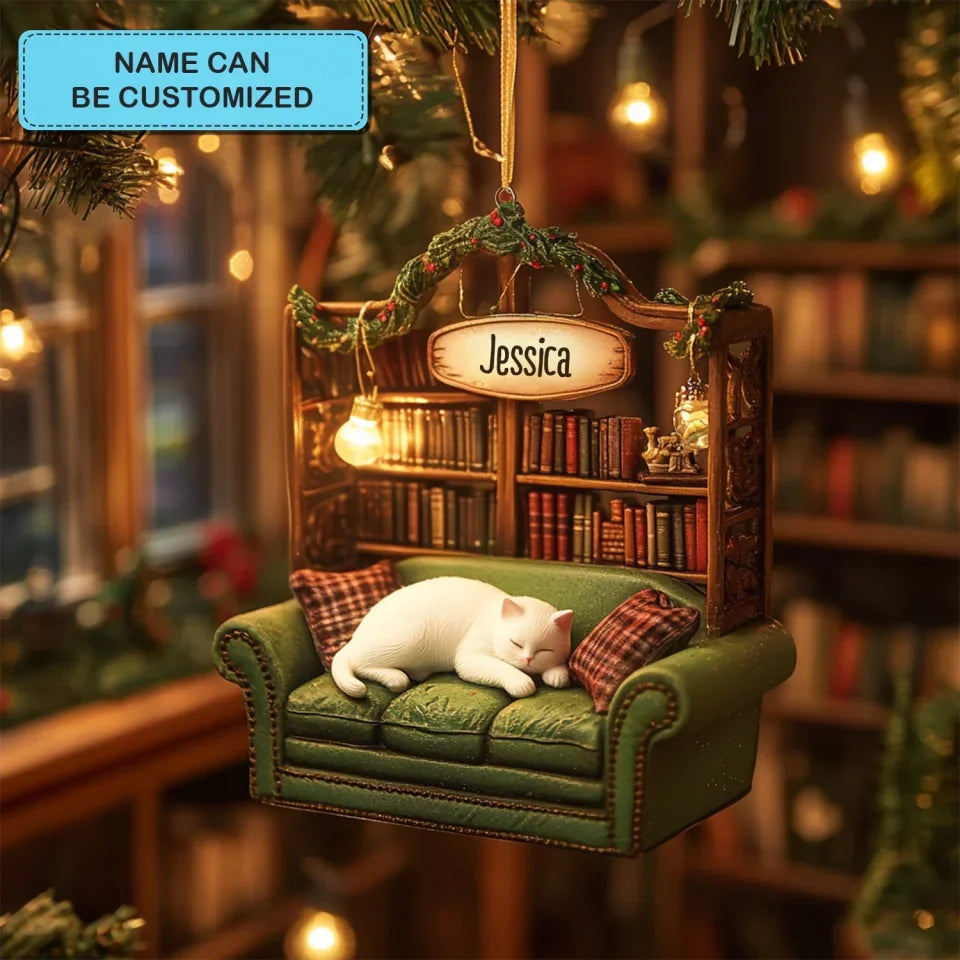 Paws & Prose Haven - Personalized Mica Ornament - Gift For Bookish Lovers, Cat Lovers