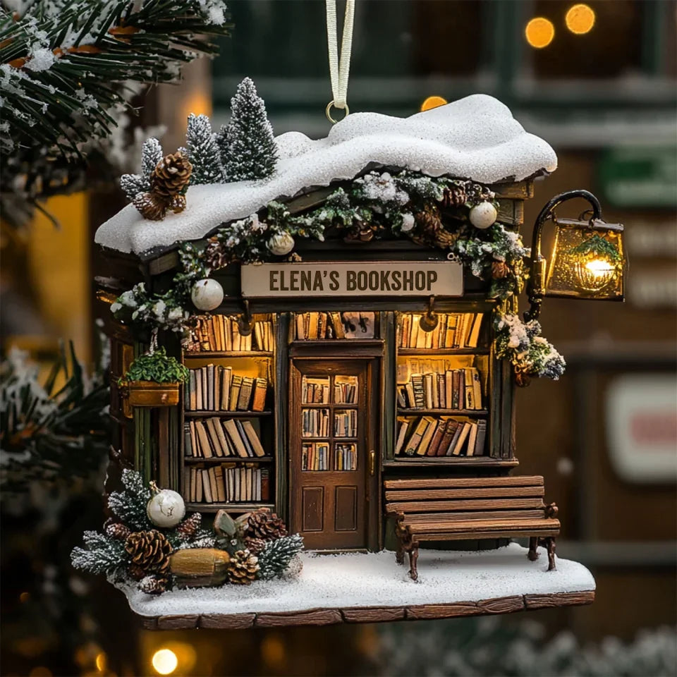 mk_Literary Lantern Haven - Personalized Mica Ornament - Gift For Bookish Lovers