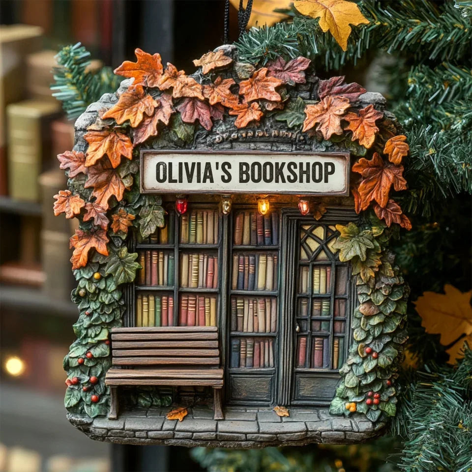 mk_Shelves of Serenity - Personalized Mica Ornament - Gift For Bookish Lovers