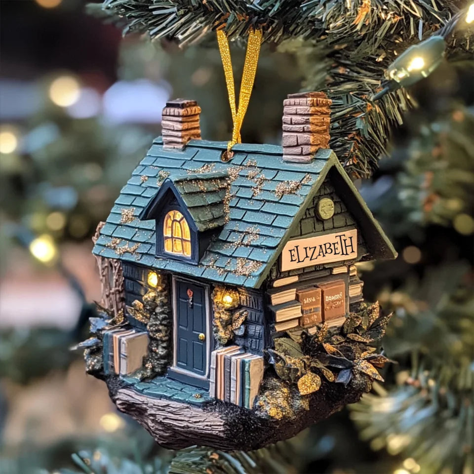 mk_The Book Nook Bliss - Personalized Mica Ornament - Gift For Bookish Lovers