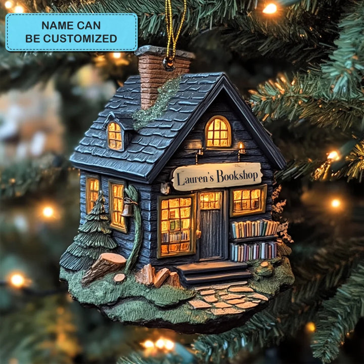 The Bookworm Bungalow - Personalized Mica Ornament - Gift For Bookish Lovers