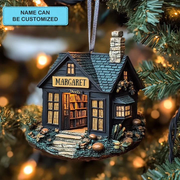 Whimsical Words Cabin - Personalized Mica Ornament - Gift For Bookish Lovers