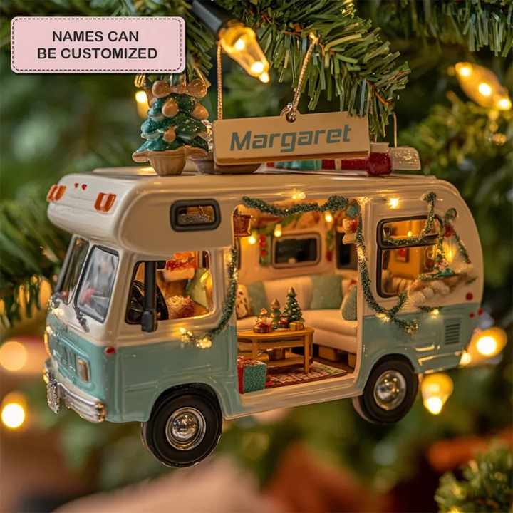 Roadside Retreat - Personalized Mica Ornament - Gift For Camping Lovers