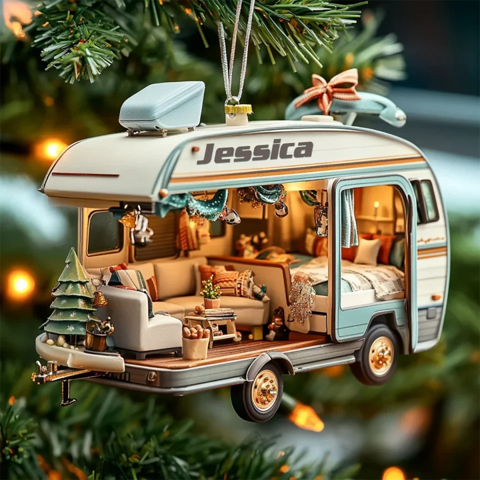 mk_Rolling Cottage - Personalized Mica Ornament - Gift For Camping Lovers