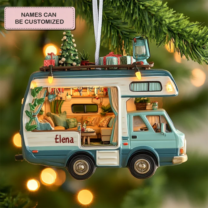 The Cozy Camper - Personalized Mica Ornament - Gift For Camping Lovers